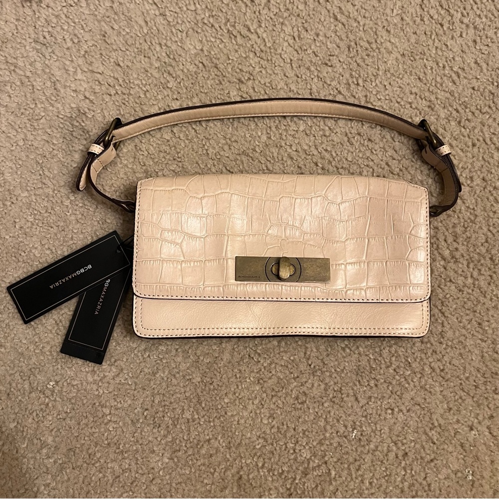 NWT BCBGMaxazria beige clutch handbag